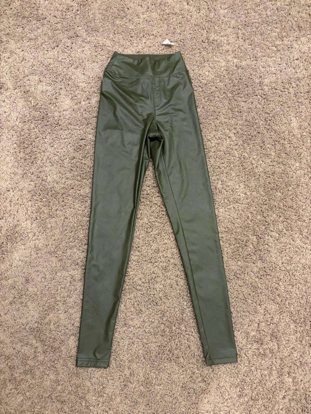 High-Waist Faux Leather Leggings - Olive Green